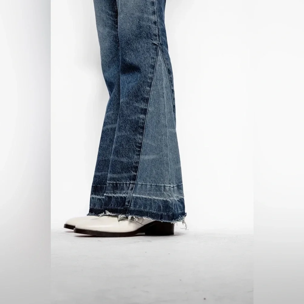Zadig & Voltaire Jane B Blue Flare Denim Jeans Two Tone Flare High Waisted 80’s